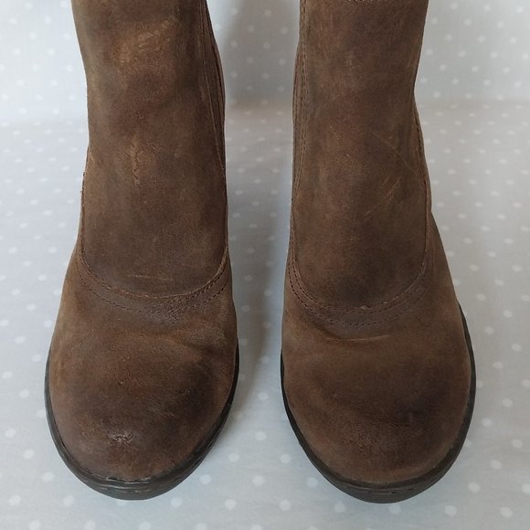 Born Brown Distressed Suede Western Inspired Stacked Heel Pull On Ankle Boots - Picture 5 of 11